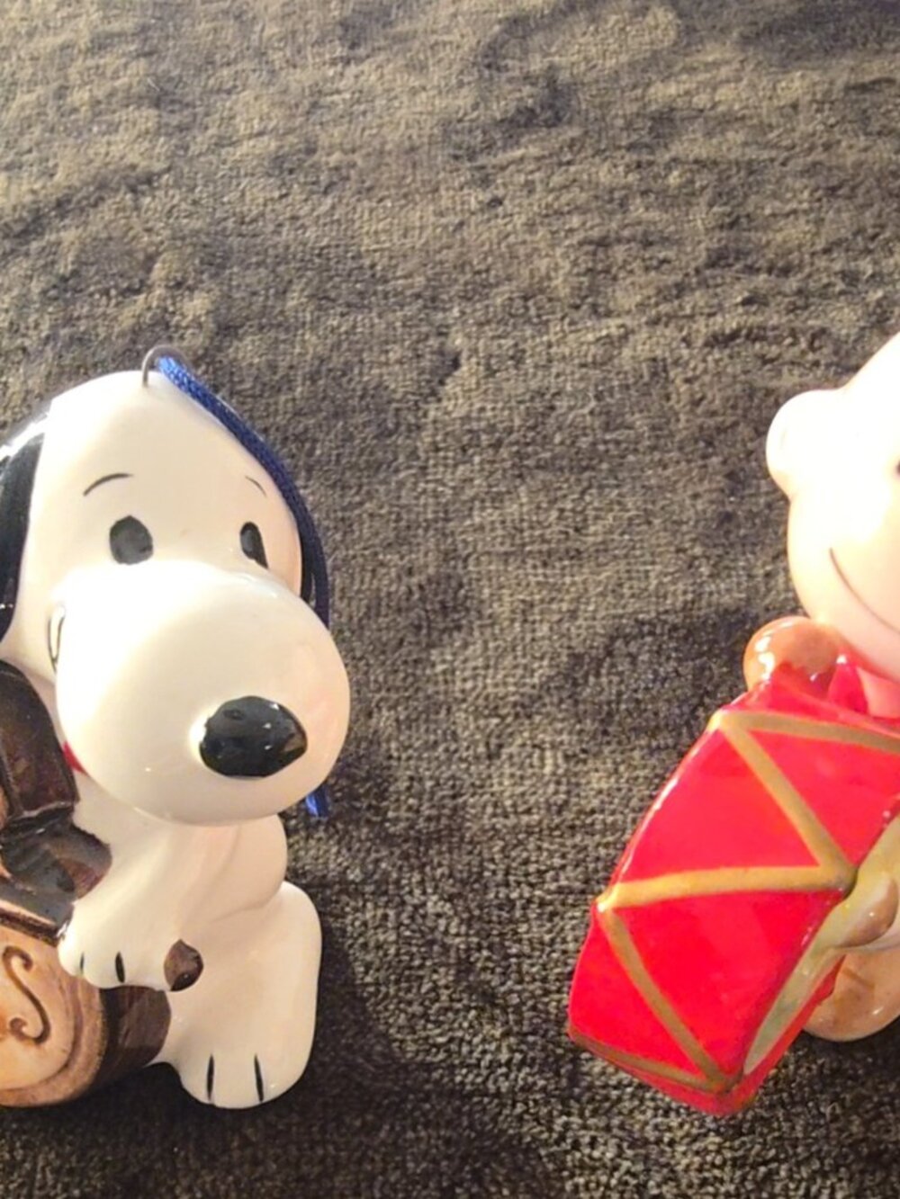 Vintage Peanuts Ceramic Ornaments Snoopy Bass & Charlie Brown Drum Japan UFS